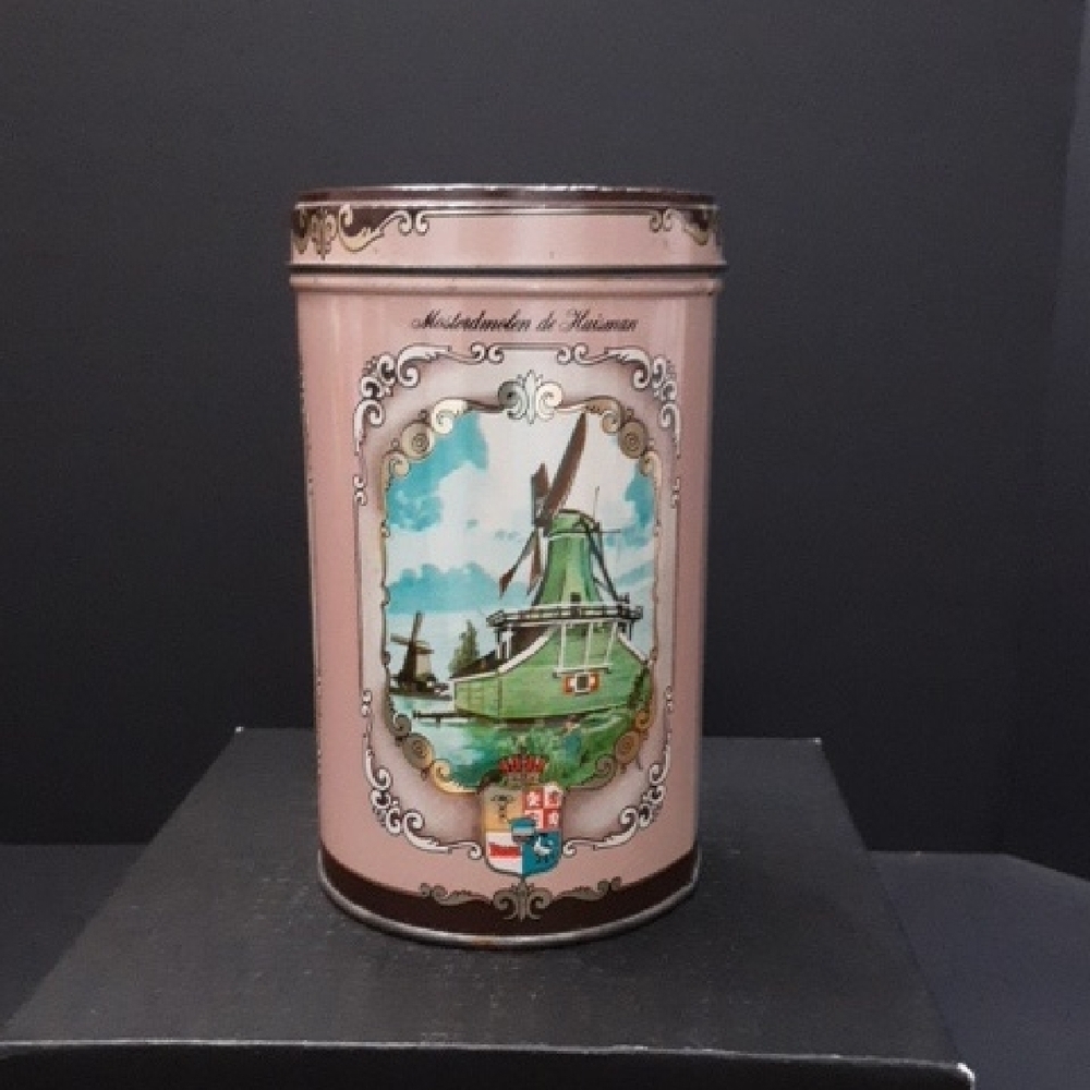 Vintage Albert Heijn Pink/Brown Tin Dutch Scenes/Motif.